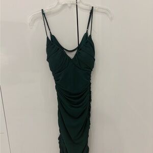 Dark Green Ruched Spaghetti Strap Dress - Women